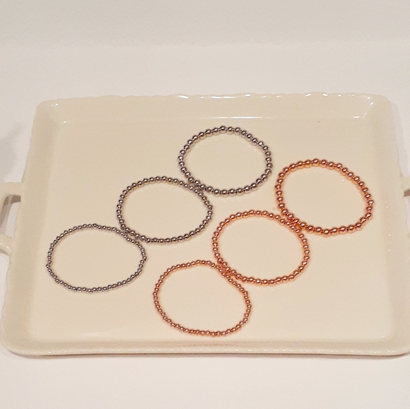 14k Rose Gold/Silver Plated Stackable Bead Bracelets - Picture 13 of 16